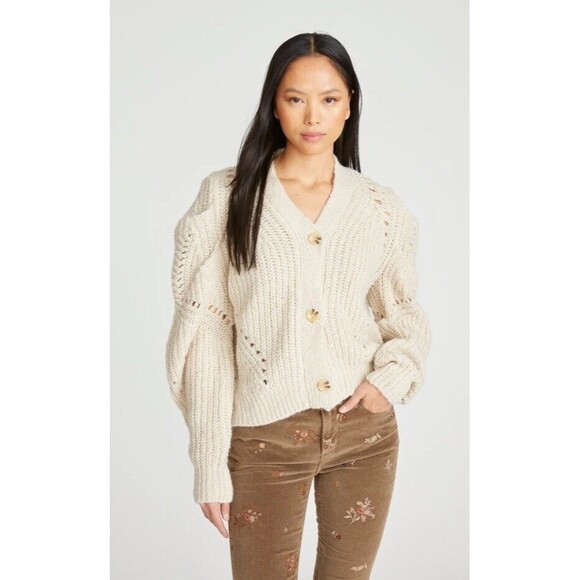 Driftwood Ivory Emie Knitted Cardigan Sweater Size XL NWT Balloon Sleeves - Picture 5 of 15